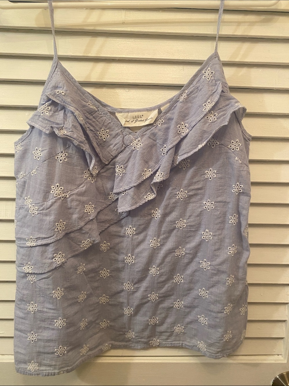 Light Blue Eyelet Ruffle Cami Top - Casual Women's Summer Tank